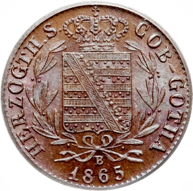 Монеты готов. Саксен-Кобург-Гота 1 пфенниг, 1834-1837. Саксен-Кобург-Гота. 5 Марок 1895г Goburg und Gotha.