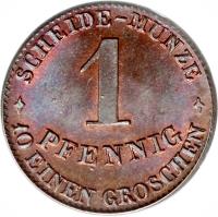 German States coin 1 Pfennig - Ernst II (1865) reverse reverse of 1 Pfennig - Ernst II (1865) coin with KM# 136 from German States.