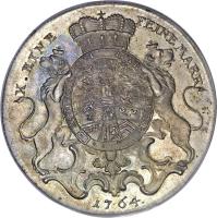 German States coin 1 Conventionsthaler - Friedrich III (1764) reverse reverse of 1 Conventionsthaler - Friedrich III (1764) coin with KM# 317 from German States. Inscription: X.EINE FEINE MARK HONI SOIT QVI MAL Y. PENSE. 1764.