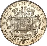reverse of 2 Thaler / 3 1/2 Gulden - Bernhard II (1853 - 1854) coin with KM# 160 from German States. Inscription: 2 THALER 1853