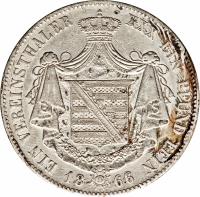 reverse of 1 Vereinsthaler - Bernhard II (1859 - 1866) coin with KM# 167 from German States. Inscription: EIN VEREINSTHALER XXX EIN PFUND FEIN 1866