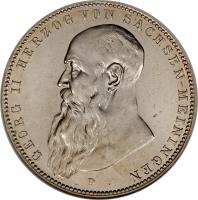 obverse of 5 Mark - Georg II (1902) coin with KM# 200 from German States. Inscription: GEORG II HERZOG VON SACHSEN-MEININGEN D