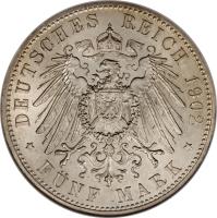 reverse of 5 Mark - Georg II (1902) coin with KM# 200 from German States. Inscription: DEUTSCHES REICH 1902 * FÜNF MARK *