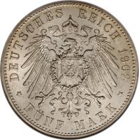 German States coin 5 Mark - Georg II (1902) reverse reverse of 5 Mark - Georg II (1902) coin with KM# 200 from German States. Inscription: DEUTSCHES REICH 1902 * FÜNF MARK *