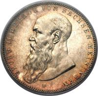 obverse of 5 Mark - Georg II (1902 - 1908) coin with KM# 201 from German States. Inscription: GEORG II HERZOG VON SACHSEN-MEININGEN D