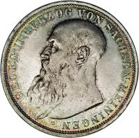 obverse of 3 Mark - Georg II (1908 - 1913) coin with KM# 203 from German States. Inscription: GEORG II HERZOG VON SACHSEN-MEININGEN D