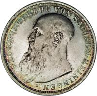 German States coin 3 Mark - Georg II (1908 - 1913) obverse obverse of 3 Mark - Georg II (1908 - 1913) coin with KM# 203 from German States. Inscription: GEORG II HERZOG VON SACHSEN-MEININGEN D