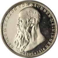 obverse of 2 Mark - Bernhard III - Death of Bernhard III (1915) coin with KM# 206 from German States. Inscription: GEORG II HERZOG VON SACHSEN-MEININGEN *1826+1914
