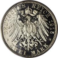 reverse of 2 Mark - Bernhard III - Death of Bernhard III (1915) coin with KM# 206 from German States. Inscription: DEUTSCHES REICH 1915 * ZWEI MARK *