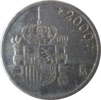 obverse of 1 Peseta - Juan Carlos I (1989 - 2001) coin with KM# 832 from Spain. Inscription: JUAN CARLOS I 1 PESETA ESPAÑA+