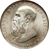 obverse of 3 Mark - Bernhard III Death (1915) coin with KM# 207 from German States. Inscription: GEORG II HERZOG V. SACHSEN-MEININGEN *1826+1914
