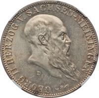 obverse of 5 Mark - Georg II - Dukes 75th Birthday (1901) coin with KM# 197 from German States. Inscription: GEORG II HERZOG V.SACHSEN-MEININGEN