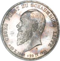 German States coin 3 Mark - Albrecht Georg (1911) obverse obverse of 3 Mark - Albrecht Georg (1911) coin with KM# 55 from German States. Inscription: GEORG FÜRST ZU SCHAUMBURG LIPPE 10 X 1846 29 IV 1911