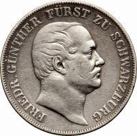 obverse of 1 Vereinsthaler - Friedrich Günther (1862 - 1863) coin with KM# 177 from German States. Inscription: FRIEDR. GÜNTHER FÜRST ZU SCHWARZBURG