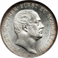 obverse of 1 Vereinsthaler - Friedrich Günther (1866) coin with KM# 182 from German States. Inscription: FRIEDR. GÜNTHER FÜRST ZU SCHWARZBURG