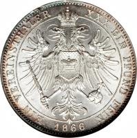 reverse of 1 Vereinsthaler - Friedrich Günther (1866) coin with KM# 182 from German States. Inscription: EIN VEREINSTHALER XXX EIN PFUND FEIN 1866