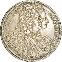 German States coin 1 Thaler - Ferdinand Wilhelm Eusebius & Maria Anna (1696) obverse obverse of 1 Thaler - Ferdinand Wilhelm Eusebius & Maria Anna (1696) coin with KM# 16 from German States. Inscription: FERDINAND ET MARIA ANNA