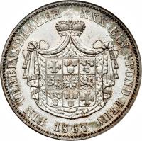 German States coin 1 Vereinsthaler - Georg Victor (1859 - 1867) reverse reverse of 1 Vereinsthaler - Georg Victor (1859 - 1867) coin with KM# 135 from German States. Inscription: EIN VEREINSTHALER XXX EIN PFUND FEIN 1867