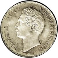 German States coin 2 Gulden - Wilhelm I (1845 - 1856) obverse obverse of 2 Gulden - Wilhelm I (1845 - 1856) coin with KM# 595 from German States. Inscription: WILHELM KÖNIG V.WÜRTTEMBERG