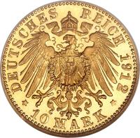 German States coin 10 Mark - Wilhelm II (1893 - 1913) reverse reverse of 10 Mark - Wilhelm II (1893 - 1913) coin with KM# 633 from German States.