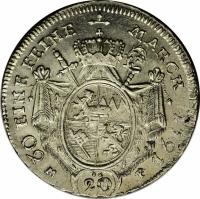 German States coin 20 Kreuzer - Franz Ludwig (1788 - 1791) reverse reverse of 20 Kreuzer - Franz Ludwig (1788 - 1791) coin with KM# 431 from German States. Inscription: 60 EINE FEINE MARK 1791 20 MP