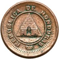 obverse of 1/2 Centavo (1881 - 1891) coin with KM# 45 from Honduras. Inscription: REPUBLICA DE HONDURAS