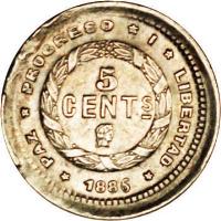 reverse of 5 Centavos (1884 - 1902) coin with KM# 48 from Honduras. Inscription: PAZ * PROGRESO * Y * LIBERTAD * 1902 * 5 CENTS