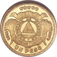 Honduras coin 1 Peso (1888 - 1922) reverse reverse of 1 Peso (1888 - 1922) coin with KM# 56 from Honduras.