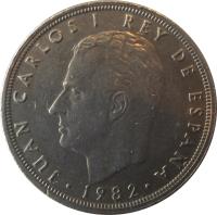 Spain coin 50 Pesetas - Juan Carlos I - With mintmark (1982 - 1984) obverse obverse of 50 Pesetas - Juan Carlos I - With mintmark (1982 - 1984) coin with KM# 825 from Spain. Inscription: JUAN CARLOS I REY DE ESPAÑA · 1983 ·