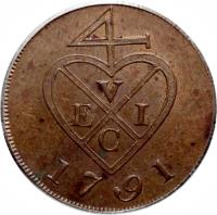 obverse of 1 1/2 Pice (1730 - 1796) coin with KM# 195 from India.