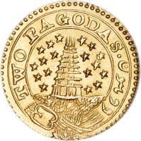 India coin 2 Pagodas (1808) reverse reverse of 2 Pagodas (1808) coin with KM# 358 from India. Inscription: TWO PAGODAS ·