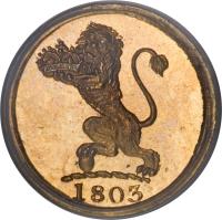 obverse of 1 Cash (1803) coin with KM# 315c from India.