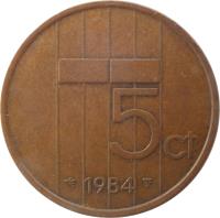 reverse of 5 Cents - Beatrix (1982 - 2001) coin with KM# 202 from Netherlands. Inscription: 5ct 1996