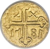 India coin 12 Xerafins - José I - Goa mint (1766 - 1782) reverse reverse of 12 Xerafins - José I - Goa mint (1766 - 1782) coin with KM# 177 from India. Inscription: 12-X 17-81