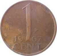 reverse of 1 Cent - Juliana (1950 - 1980) coin with KM# 180 from Netherlands. Inscription: 19 1 60 CENT