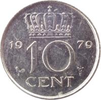reverse of 10 Cents - Juliana (1950 - 1980) coin with KM# 182 from Netherlands. Inscription: 1960 10 CENT