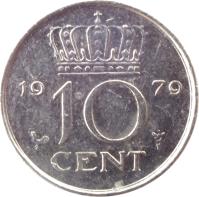 Netherlands coin 10 Cents - Juliana (1950 - 1980) reverse reverse of 10 Cents - Juliana (1950 - 1980) coin with KM# 182 from Netherlands. Inscription: 1960 10 CENT