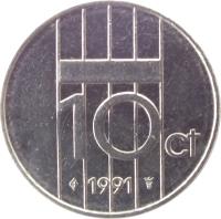 Netherlands coin 10 Cents - Beatrix (1982 - 2001) reverse reverse of 10 Cents - Beatrix (1982 - 2001) coin with KM# 203 from Netherlands. Inscription: 10 ct 1993