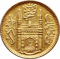 Indian States coin 1/2 Ashrafi - Mir Osman Ali Khan (1911 - 1948) obverse obverse of 1/2 Ashrafi - Mir Osman Ali Khan (1911 - 1948) coin with Y# 56 from Indian States.