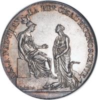 Italian States coin 1 Scudo (1799) obverse obverse of 1 Scudo (1799) coin with KM# 2 from Italian States. Inscription: ALLA NAZ · FRAN · LA REP · CISAL · RICONOSCENTE