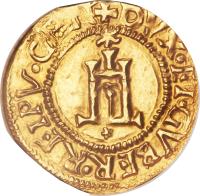 reverse of 1 Scudo - Conrad I (1541) coin with FR# 412 from Italian States. Inscription: + DVX · ET · GVBER · REIPV · GEN