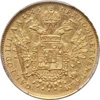 Italian States coin 1/2 Sovrano - Ferdinand I (1837 - 1849) reverse reverse of 1/2 Sovrano - Ferdinand I (1837 - 1849) coin with C# 20 from Italian States. Inscription: REX. LOMB. ET. VEN. DALM. - GAL. LOD. ILL. A. A. 1846