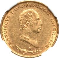 Italian States coin 1/2 Sovrano - Franz I (1820 - 1831) obverse obverse of 1/2 Sovrano - Franz I (1820 - 1831) coin with C# 10 from Italian States. Inscription: FRANCISCVS I · D · G · AVSTRIAE IMPERATOR ·