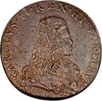 obverse of 1 Filippo - Carlos II (1676 - 1694) coin with KM# 92 from Italian States. Inscription: CAROLVS. II. REX. HISPANIARVM.