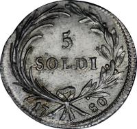 reverse of 5 Soldi - Maria Theresa (1778 - 1780) coin with KM# 188 from Italian States.