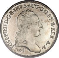 obverse of 1 Lira - Josef II (1781 - 1790) coin with KM# 208 from Italian States. Inscription: IOSEPH.II.D.G.IMP.S.AUG.G.H.ET B.REX A.A