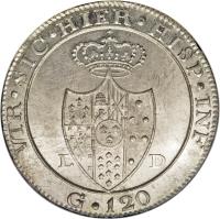 reverse of 120 Grana - Ferdinando IV (1805) coin with KM# 246 from Italian States.