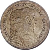 Italian States coin 1 Piastra - Ferdinando IV - Return of King and Queen from Austria (1791) obverse obverse of 1 Piastra - Ferdinando IV - Return of King and Queen from Austria (1791) coin with KM# 212 from Italian States.