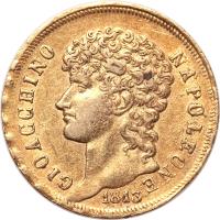 obverse of 40 Lire - Joachim Murat (1813) coin with KM# 266 from Italian States. Inscription: GIOACCHINO NAPOLEONE 1813