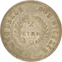 reverse of 2 Lire - Joachim Murat (1812 - 1813) coin with KM# 258 from Italian States. Inscription: REGNO DELLE DUE SICILIE